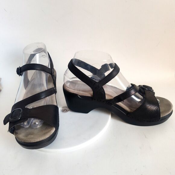 Dansko Sandals Womens Size 39 9 Metallic Black Leather Strappy Open Toe Clogs - Picture 7 of 11